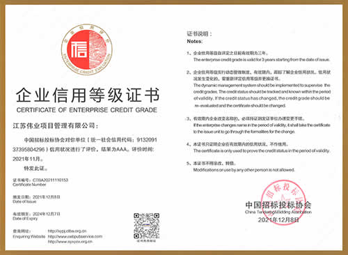 中國招標(biāo)投標(biāo)協(xié)會(huì)信用評價(jià)3A級