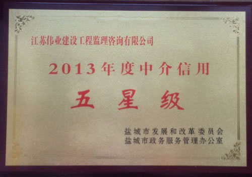 2013年度中介服務(wù)信用五星級(jí)